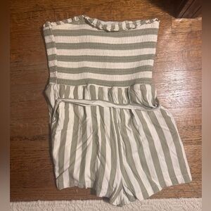 American Eagle Outfitters Green and White Striped Romper